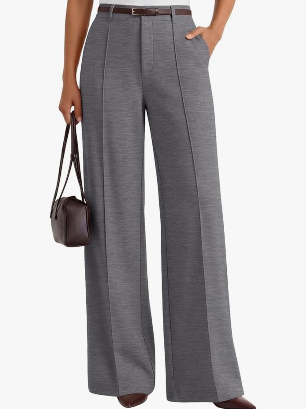 Wide Leg Creased Dress Pants - Gray